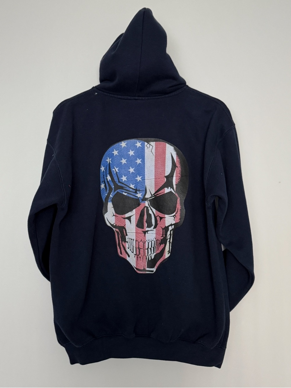 PACIFIC Co. Black Hoodie with American Flag Skull Graphic Print Mens Size M